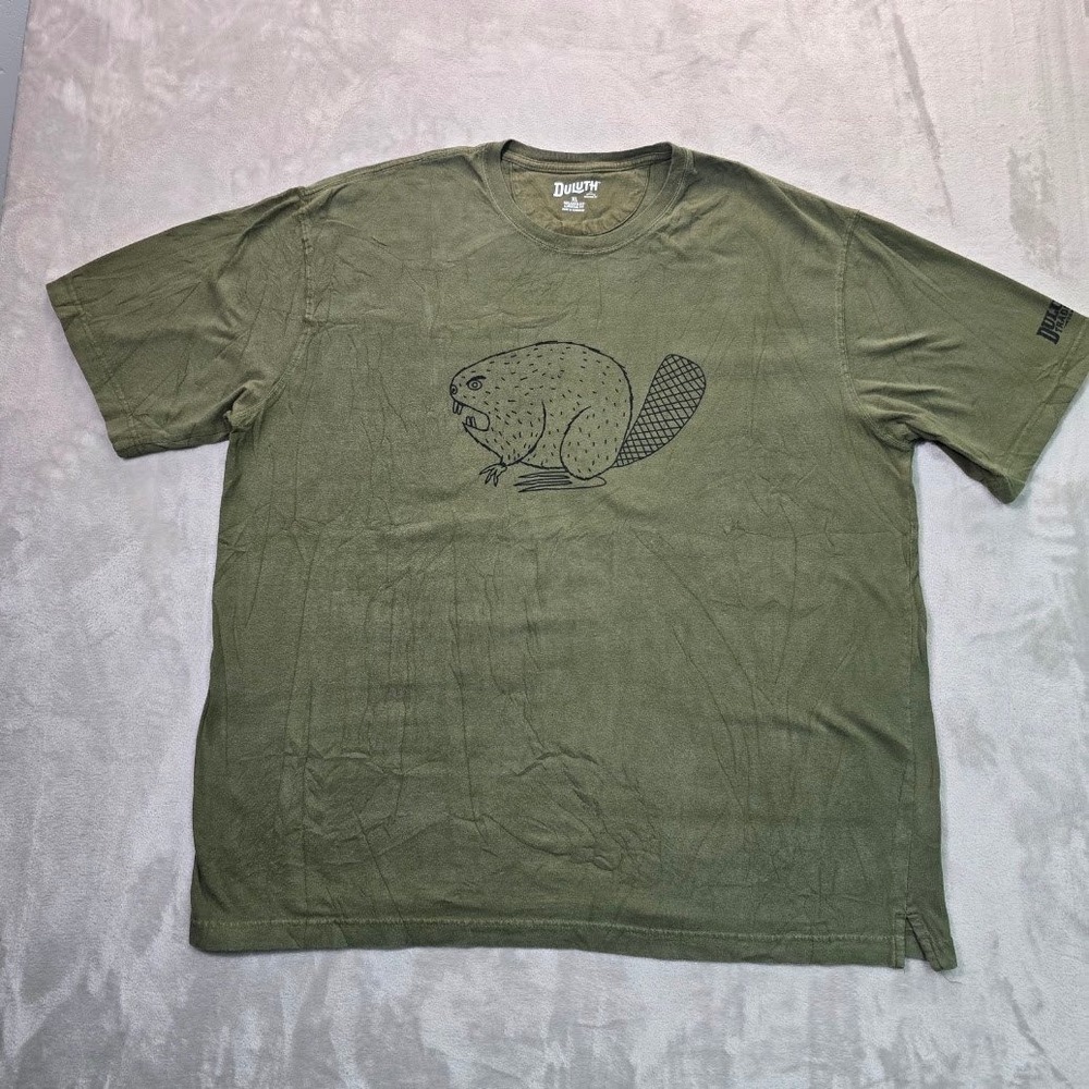 Duluth Trading Co Longtail T Beaver Graphic Shirt Olive Green Mens XL Tall
